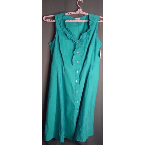 Liz Claiborne V Neck Midi Shirt Dress Button Front Ruffled Size 20w Aqua Pockets - Picture 2 of 10